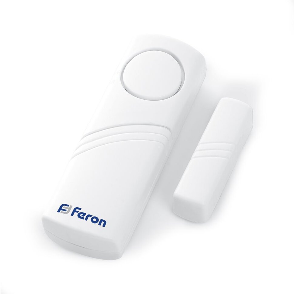 Купить Звонок-сигнализация дверной беспроводной Feron 007-D Электрический 1 мелодия белый с питанием от батареек в интернет-магазине электрики в Москве Альт-Электро