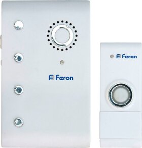 Звонок дверной беспроводной Feron Е-367  Электрический 35 мелодий белый с питанием от батареек