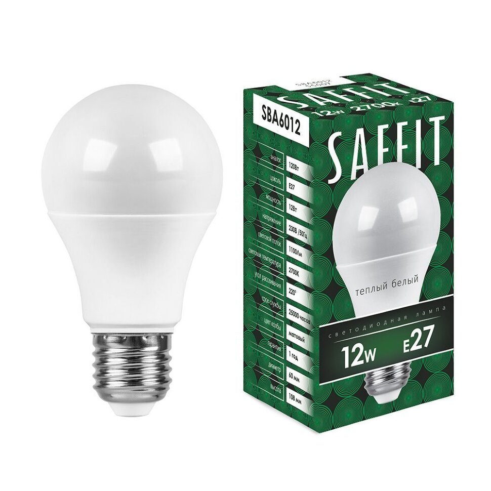 Купить Лампа светодиодная SAFFIT SBA6012 Шар E27 12W 2700K в интернет-магазине электрики в Москве Альт-Электро