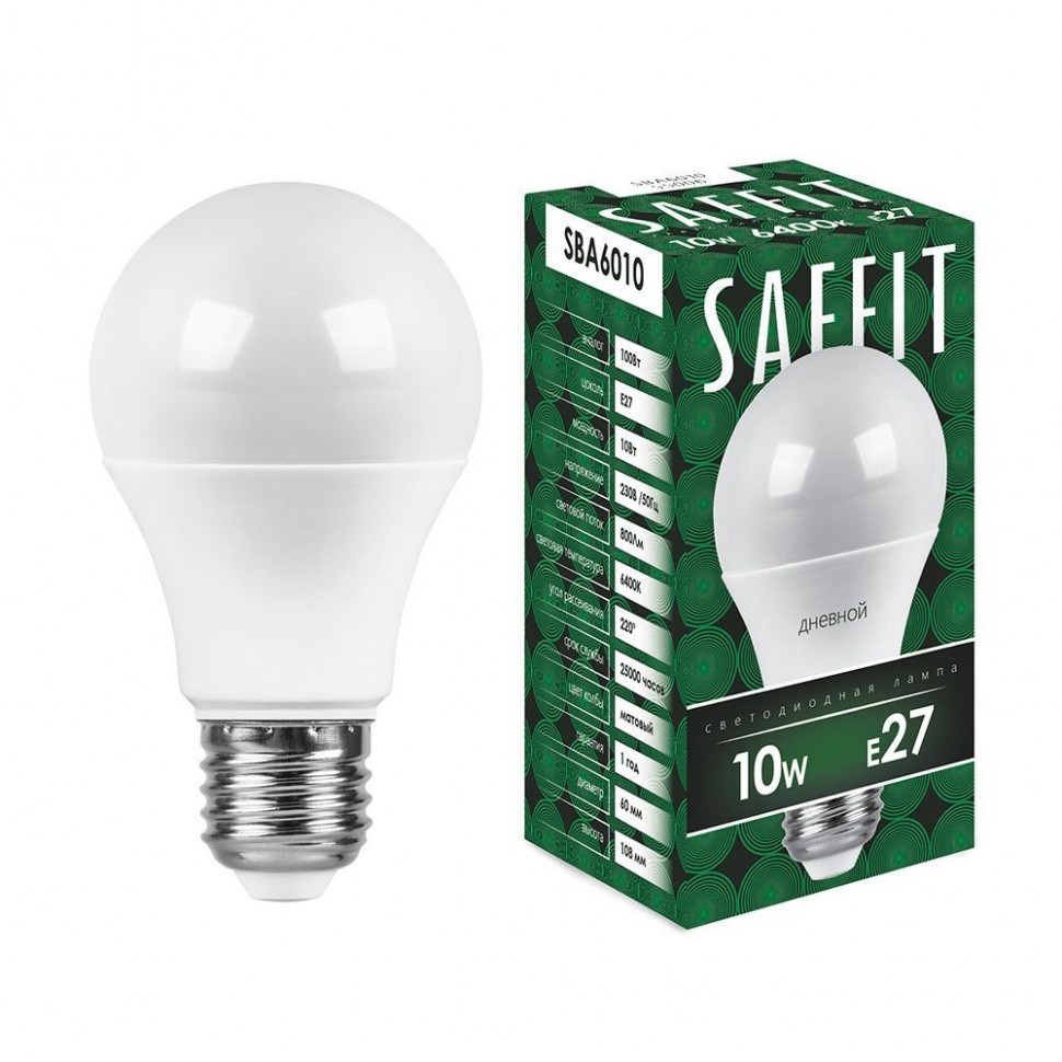 Купить Лампа светодиодная SAFFIT SBA6010 Шар E27 10W 6400K в интернет-магазине электрики в Москве Альт-Электро