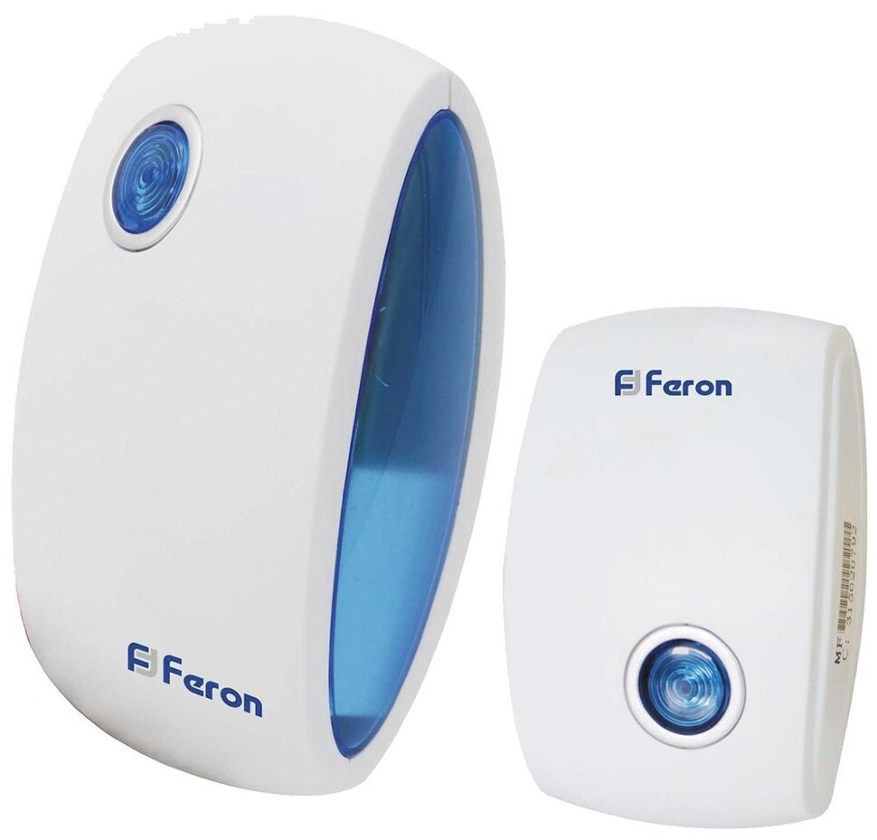 Купить Звонок дверной беспроводной Feron E-376 Электрический 36 мелодии белый синий с питанием от батареек в интернет-магазине электрики в Москве Альт-Электро