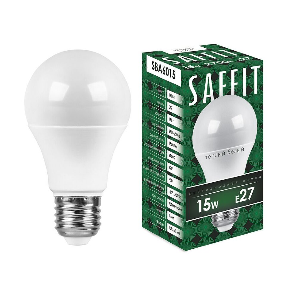 Купить Лампа светодиодная SAFFIT SBA6015 Шар E27 15W 2700K в интернет-магазине электрики в Москве Альт-Электро
