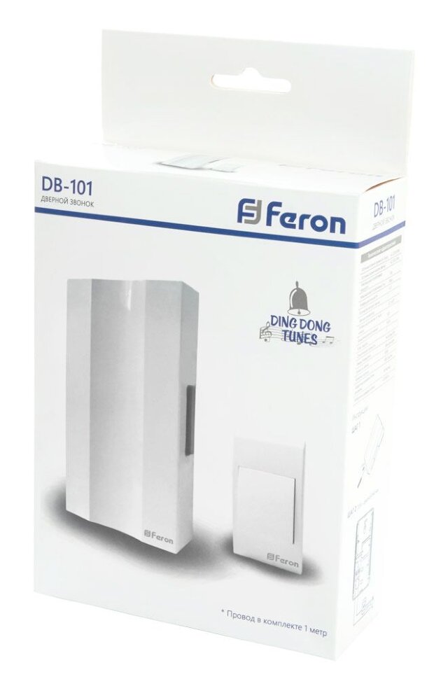 Купить Звонок с кнопкой проводной Feron DB-101 электромеханический белый 230V в интернет-магазине электрики в Москве Альт-Электро