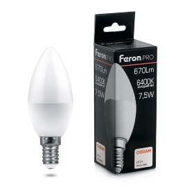 Лампа светодиодная Feron.PRO LB-1307 Свеча E14 7.5W 6400K