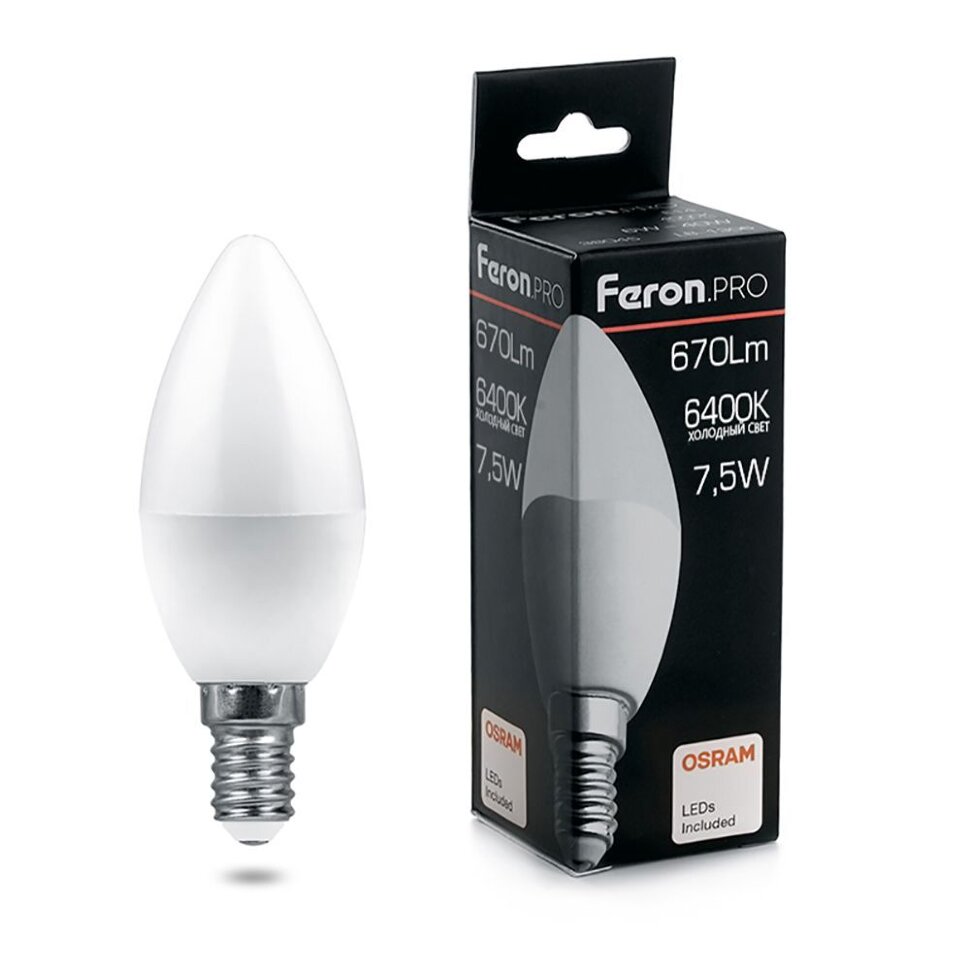 Купить Лампа светодиодная Feron.PRO LB-1307 Свеча E14 7.5W 6400K в интернет-магазине электрики в Москве Альт-Электро