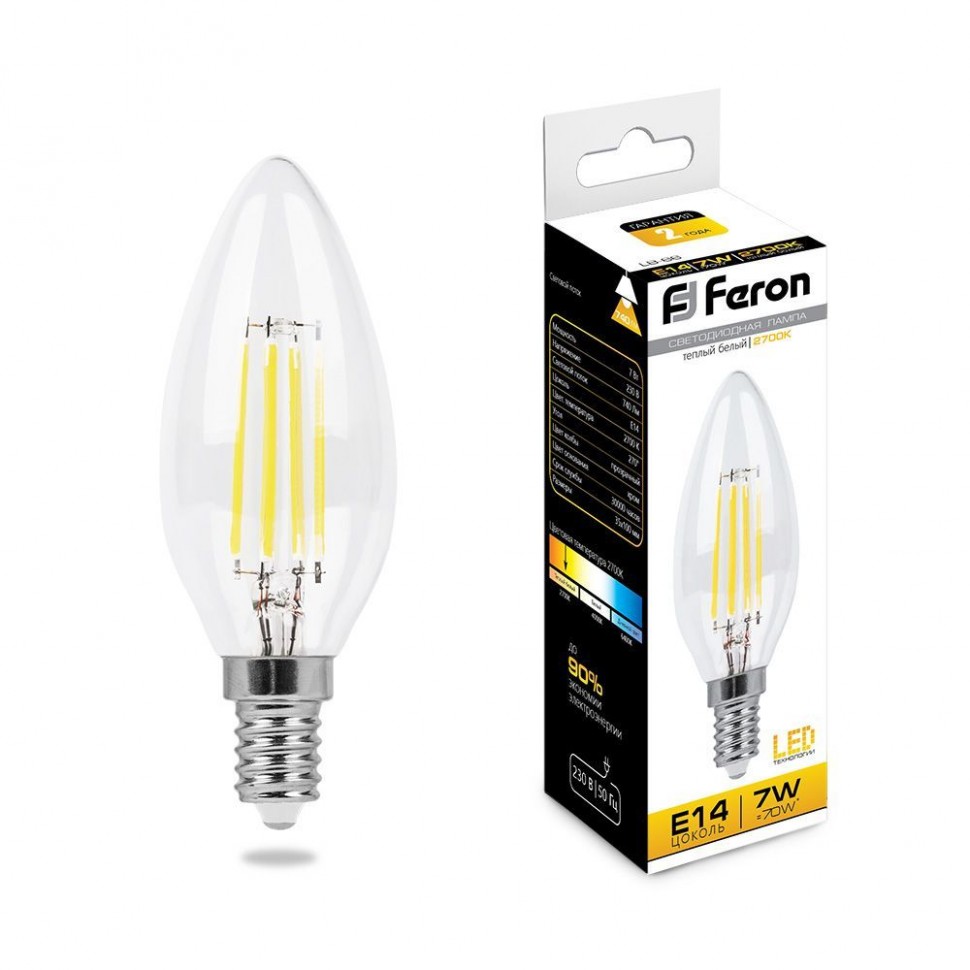 Купить Лампа светодиодная Feron LB-66 Свеча E14 7W 2700K в интернет-магазине электрики в Москве Альт-Электро
