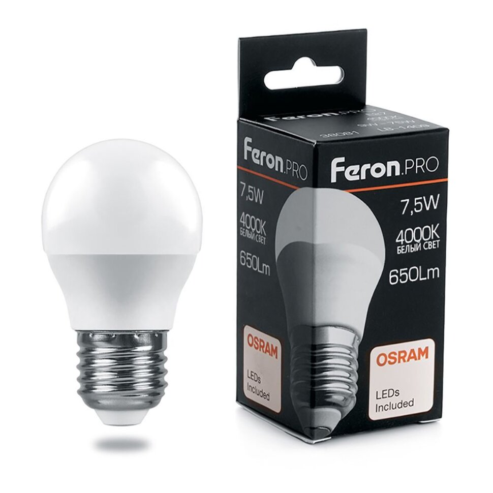 Купить Лампа светодиодная Feron.PRO LB-1407 Шарик E27 7.5W 4000K в интернет-магазине электрики в Москве Альт-Электро