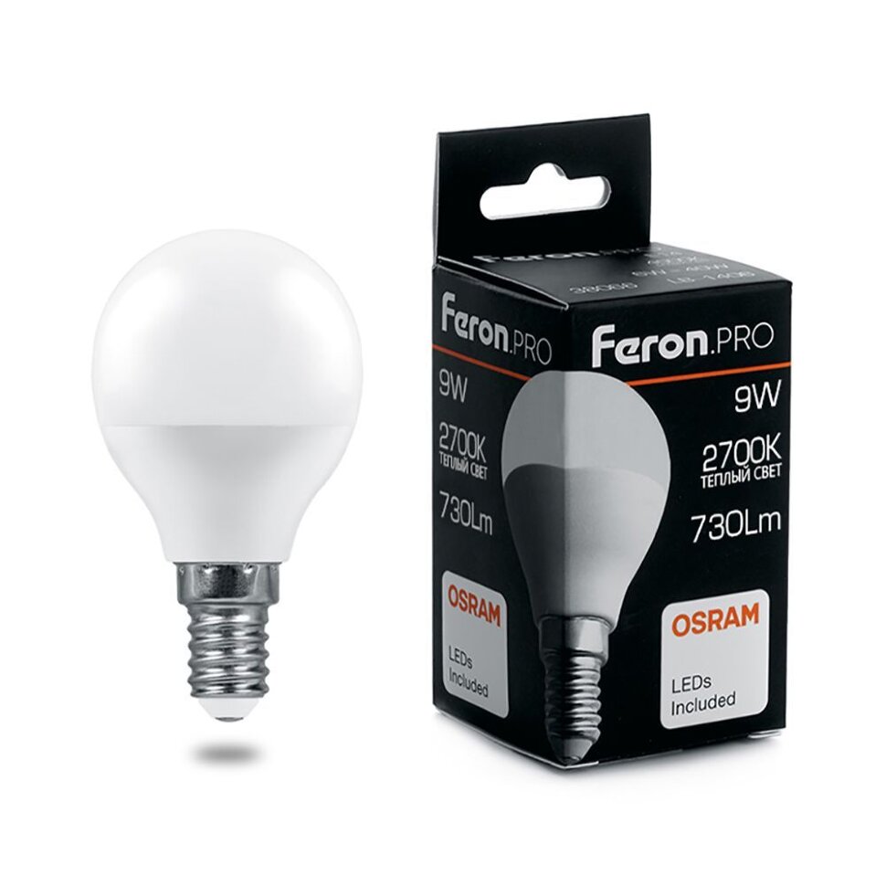 Купить Лампа светодиодная Feron.PRO LB-1409 Шарик E14 9W 2700K в интернет-магазине электрики в Москве Альт-Электро