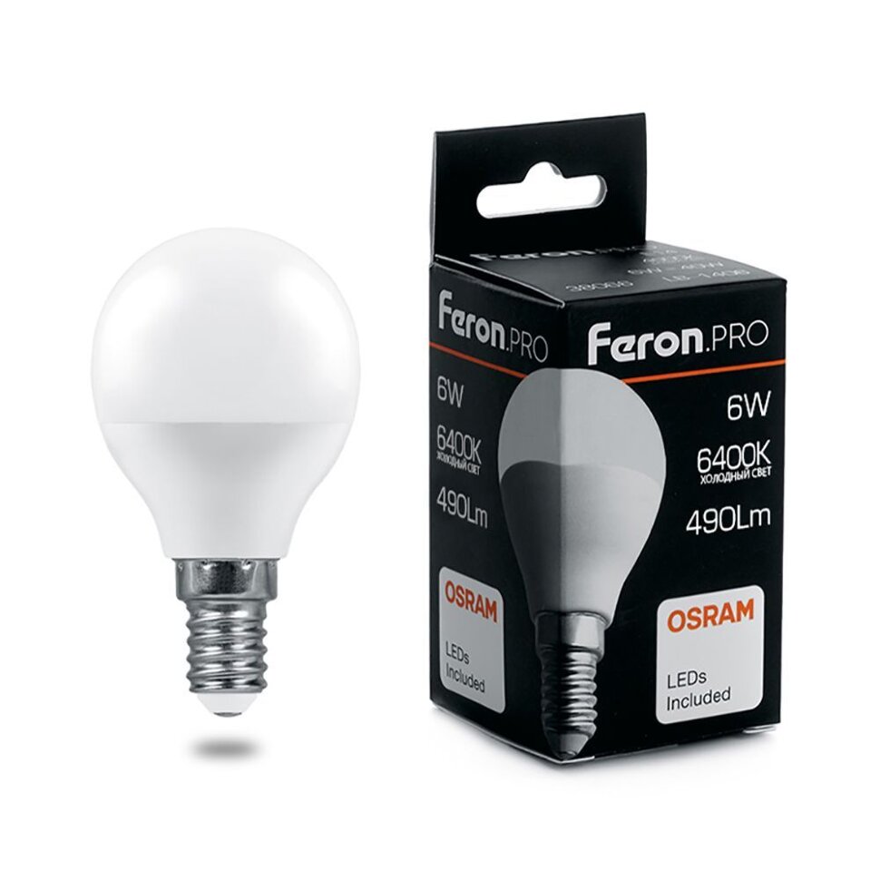 Купить Лампа светодиодная Feron.PRO LB-1406 Шарик E14 6W 6400K в интернет-магазине электрики в Москве Альт-Электро