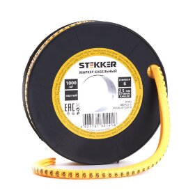 Кабель-маркер &quot;6&quot; для провода сеч.6мм STEKKER CBMR60-6 , желтый, упаковка 350шт