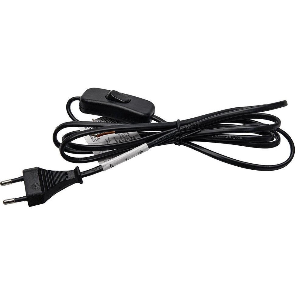 Купить Сетевой шнур (с выключателем) черный, 2м, DM107 в интернет-магазине электрики в Москве Альт-Электро