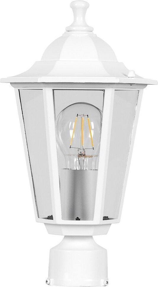 Купить Светильник садово-парковый Feron 6203 шестигранный на столб 100W E27 230V, белый в интернет-магазине электрики в Москве Альт-Электро