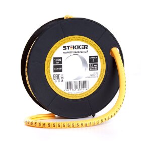 Кабель-маркер &quot;5&quot; для провода сеч.2,5мм STEKKER CBMR25-5 , желтый, упаковка 1000 шт
