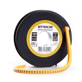 Кабель-маркер &quot;9&quot; для провода сеч.2,5мм STEKKER CBMR25-9 , желтый, упаковка 1000 шт