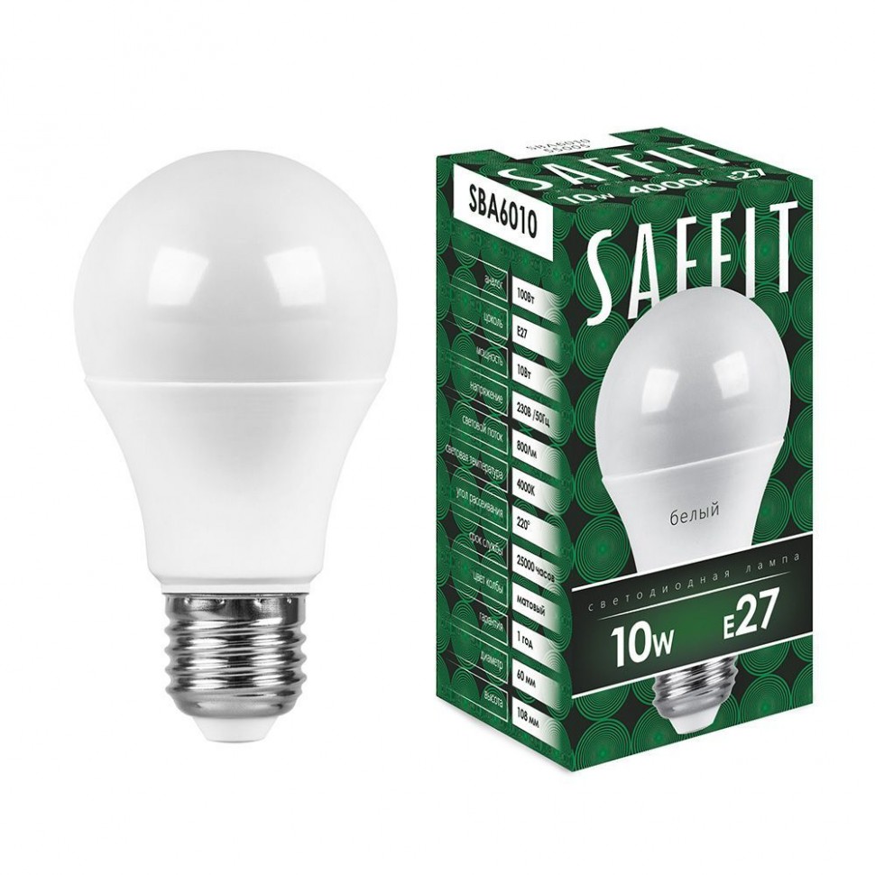 Купить Лампа светодиодная SAFFIT SBA6010 Шар E27 10W 4000K в интернет-магазине электрики в Москве Альт-Электро