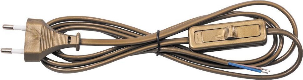Купить Сетевой шнур с выключателем, 230V 1,9м золото, KF-HK-1 в интернет-магазине электрики в Москве Альт-Электро
