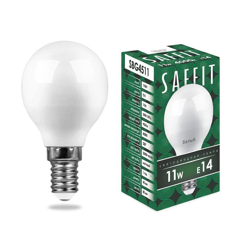 Купить Лампа светодиодная SAFFIT SBG4511 Шарик E14 11W 4000K в интернет-магазине электрики в Москве Альт-Электро