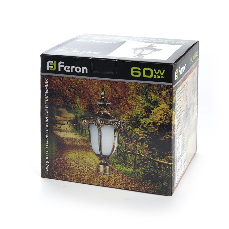 Купить Светильник садово-парковый Feron PL4045 шестигранный на столб 60W 230V E27, черное золото в интернет-магазине электрики в Москве Альт-Электро