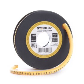 Кабель-маркер &quot;2&quot; для провода сеч.1,5мм STEKKER CBMR15-2 , желтый, упаковка 1000 шт