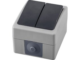 Выключатель 2-клавишный, STEKKER, PSW10-121-54, открытой установки, 250В, 10А, IP54, серый/графит