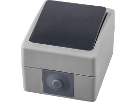 Выключатель 1-клавишный STEKKER, PSW10-111-54, открытой установки, 250В, 10А, IP54, серый/графит
