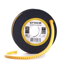 Кабель-маркер &quot;1&quot; для провода сеч.2,5мм STEKKER CBMR25-1 , желтый, упаковка 1000 шт