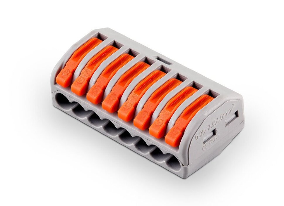 Купить Cтроительно-монтажная клемма 8-проводная STEKKER, LD222-418 (5 штук в упаковке) в интернет-магазине электрики в Москве Альт-Электро