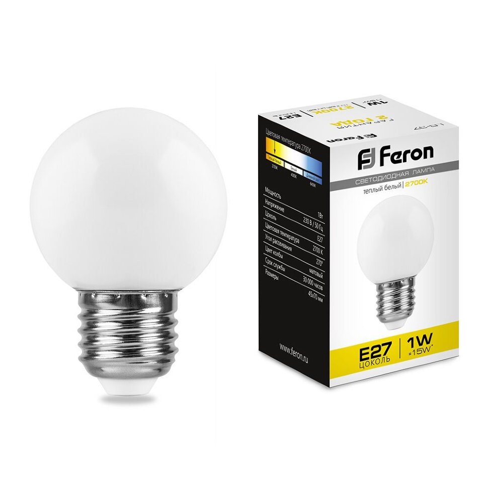 Купить Лампа светодиодная Feron LB-37 Шарик матовый E27 1W 2700K в интернет-магазине электрики в Москве Альт-Электро
