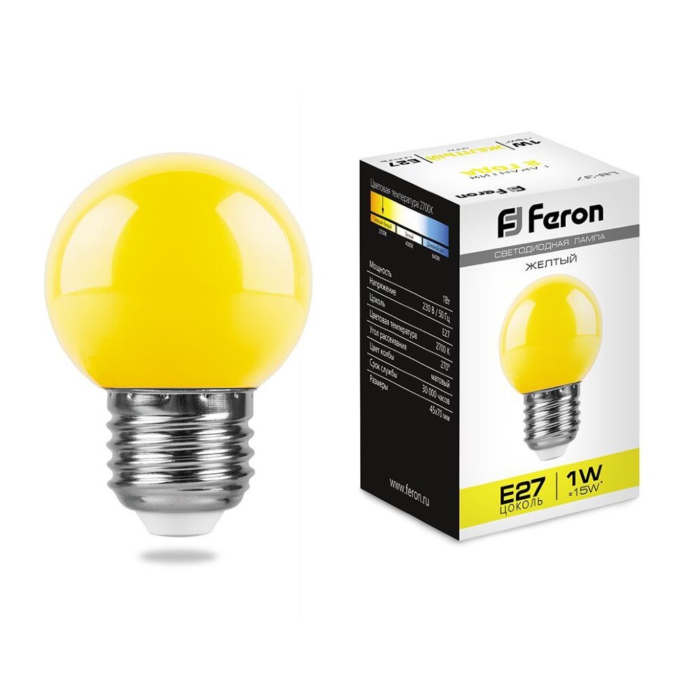 Купить Лампа светодиодная Feron LB-37 Шарик E27 1W желтый в интернет-магазине электрики в Москве Альт-Электро